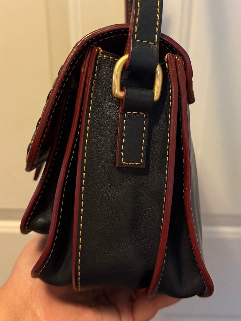 Dooney & Bourke Florentine Leather Binocular shoulder/Crossbody bag- Navy - Picture 11 of 16
